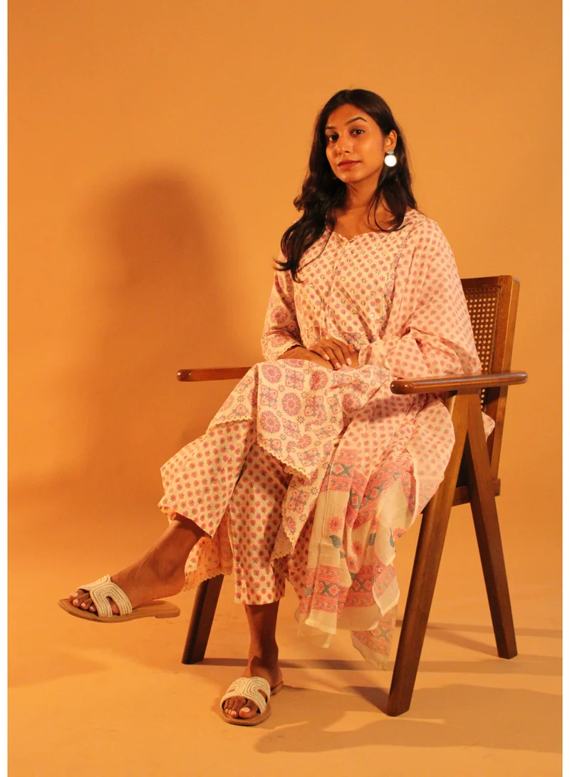 Zaha Dxb  Floral Pink Anarkali Salwar Set | Cotton Ethnic Wear for Women for Women | Best Price UAE