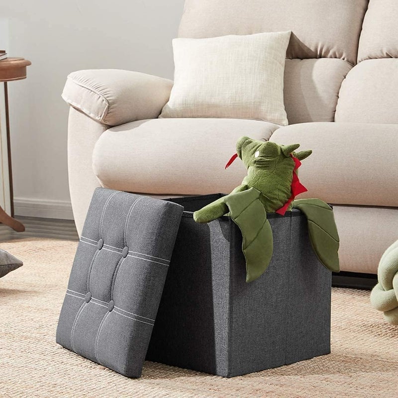 TMOHRA Storage Stool,Foldable Storage Ottoman Box Footrest Step Stool,Padded Seat for Dorm Living Room,Versatile Space-Saving Storage Toy Box,for Bedroom,Support 300lbs (Grey S) - Image 2