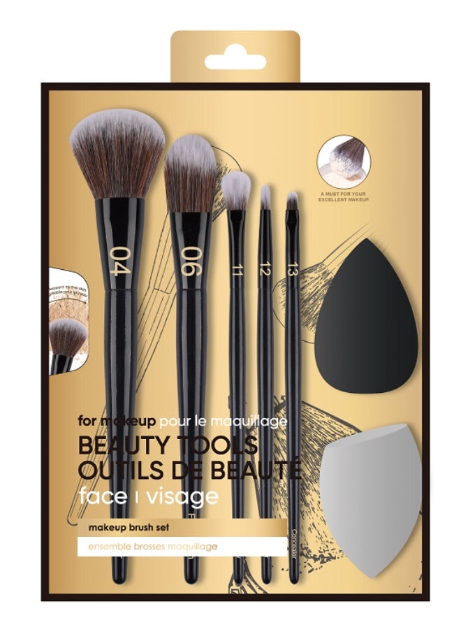 Miniso Black Gold Series Makeup Brush & Beauty Blender Set (7 pcs) 