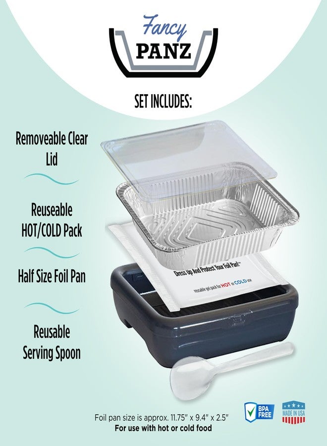 Fancy Panz - Blue Marble Premium Aluminum Foil Pan Carrier with Lid & Hot/Cold Pack - BPA Free, Made in the USA Elevated Food Serving Tray - Portable Casserole Carrier with Lid - Hosting Essentials - Image 4