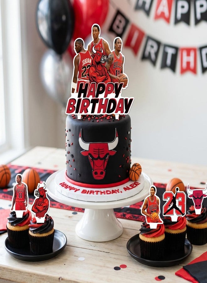 Bahteliv 25pcs Chicago Cake Decorations with 24pcs Cupcake Toppers, 1pcs Cake Topper for Basketball Birthday Party Supplies (white7) - Image 5