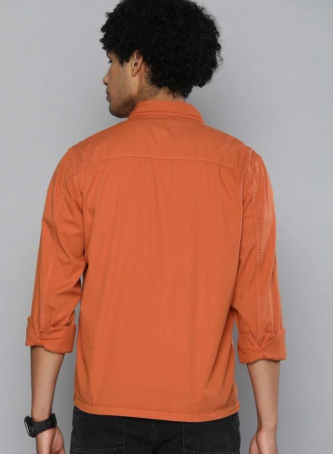 شركة المرآب الهندية Men Slim Fit Solid Full Sleeves Cutaway Collar Casual Over Shirt