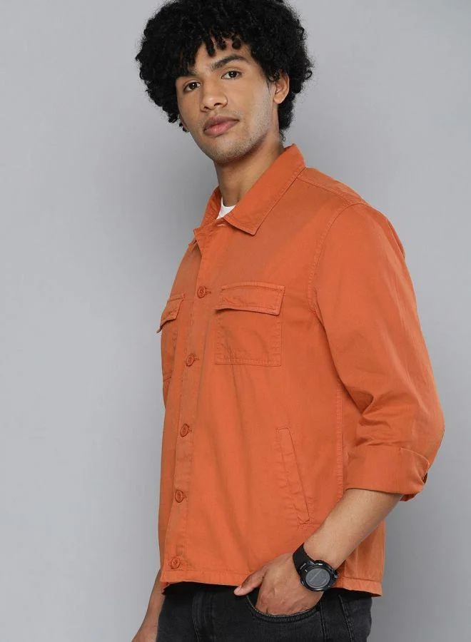 شركة المرآب الهندية Men Slim Fit Solid Full Sleeves Cutaway Collar Casual Over Shirt