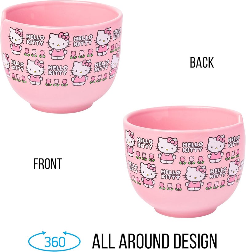 Silver Buffalo Sanrio Hello Kitty Flowers Pattern Ceramic Ramen Noodle Rice Bowl with Chopsticks Microwave Safe 20 Ounces - Image 5