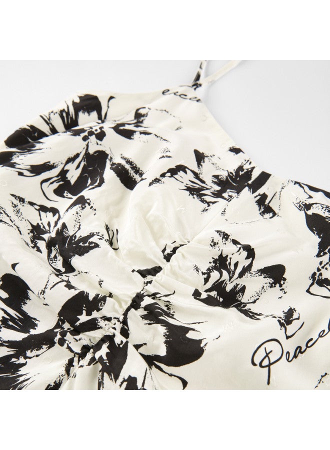 Waxbird Spring And Summer Medium Stretch Loose Fit Commuter Style Printed Floral Dress - Image 5