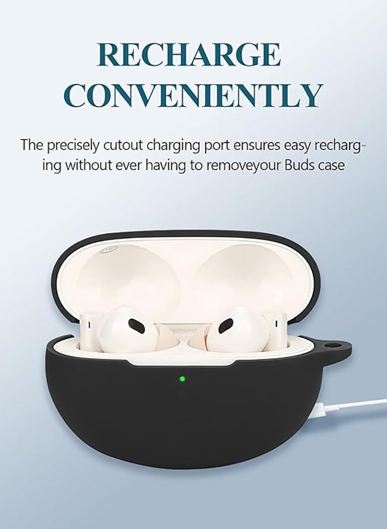 Silicone Protective Case Cover for Realme Buds Air6 Pro/Air5 pro with Keychain Cover (Black) - Image 3