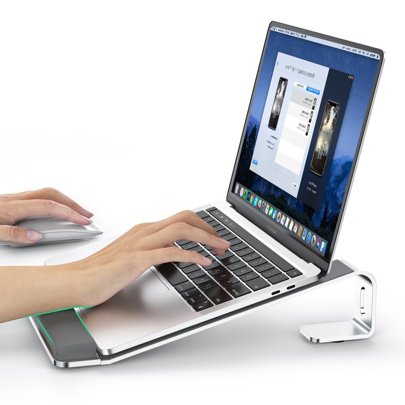 LOXP Laptop Stand for Desk, Laptop Stand with Wrist Support, Ergonomic Detachable Laptop Riser, Mount, Riser Holder Notebook Stand for MacBook Air Pro, HP, Dell, XPS, HP (10-17") Laptops - Silver - Image 1