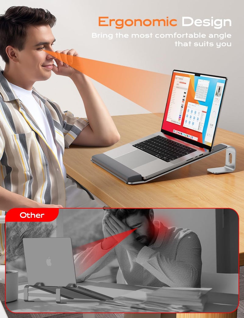 LOXP Laptop Stand for Desk, Laptop Stand with Wrist Support, Ergonomic Detachable Laptop Riser, Mount, Riser Holder Notebook Stand for MacBook Air Pro, HP, Dell, XPS, HP (10-17") Laptops - Silver - Image 4