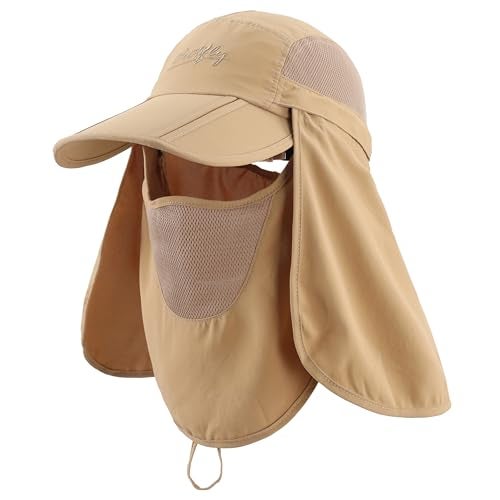Connectyle UPF 50 Sun Protection Cap with Removable Neck Flap Foldable Visor Baseball Fishing Hiking Hat for Men Women Khaki - Image 1