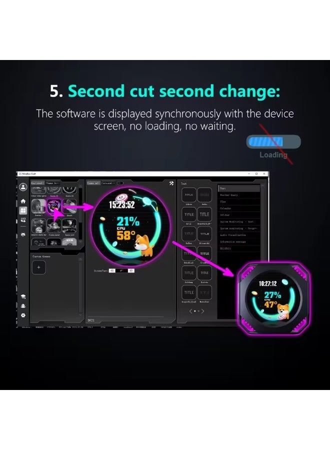 Mirabox DR21 Water Cooling Screen, 2.1-Inch Chassis Secondary Display, USB One-Line, CPU/GPU Monitor with Music Spectrum - Image 4
