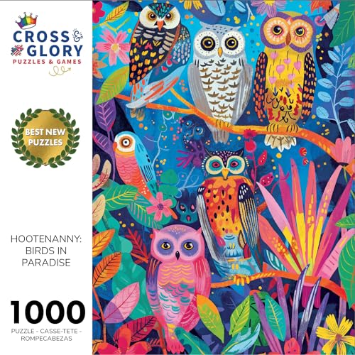Cross & Glory - Hootenanny: Birds in Paradise - 1000 Piece Jigsaw Puzzle for Adults | Vibrant Indian Garden & Owl Design | Challenging and Artistic - Image 2