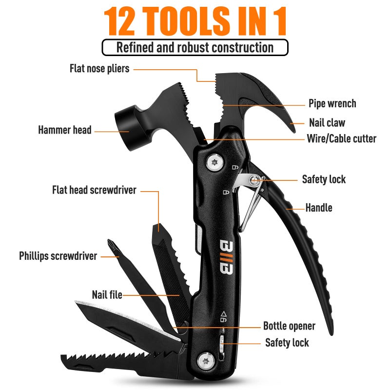 BIIB Easter Gifts for Adults Men, 12 in 1 Hammer Multitool, Easter Basket Stuffers for Adults, Anniversary Birthday Gifts for Men, Father Day Gifts for Husband, Camping Essentials Survival Gear Tool - Image 2
