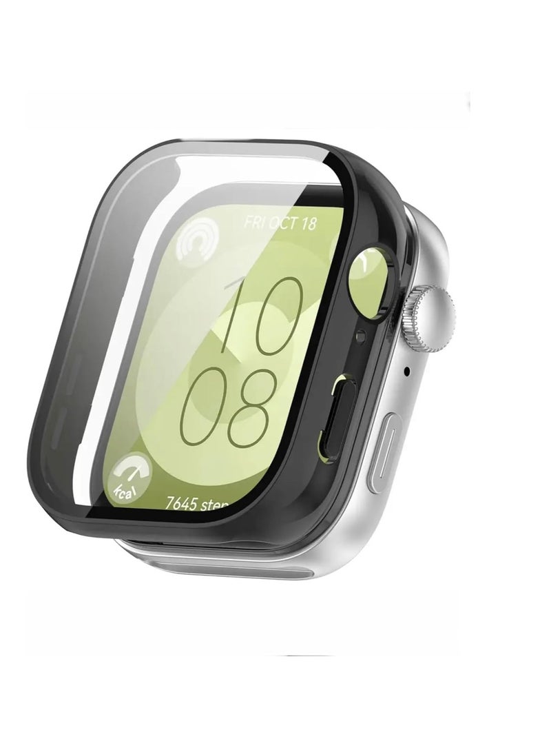 Case Compatible with Huawei Watch Fit 3 (2024), PC Case with Glass Screen Protector [Scratch-Resistant, All-Round Protection, HD Ultra Thin] Huawei Watch Fit 3 Cover (Black) - Image 1