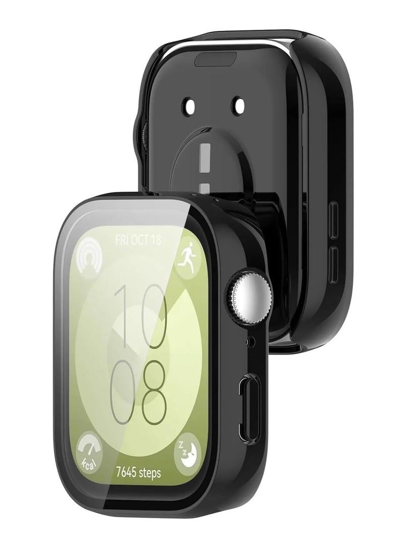 Case Compatible with Huawei Watch Fit 3 (2024), PC Case with Glass Screen Protector [Scratch-Resistant, All-Round Protection, HD Ultra Thin] Huawei Watch Fit 3 Cover (Black) - Image 2