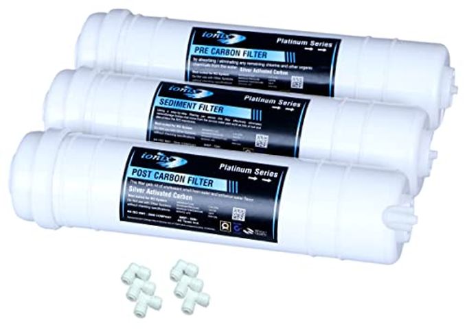 IONIX Inline Filter Set, Activated Carbon & Sediment Filter for RO Water Purifier, Push Fit Type, Universal (Platinum Inline Set with Pre, Post Carbon and Sediment) - Image 1