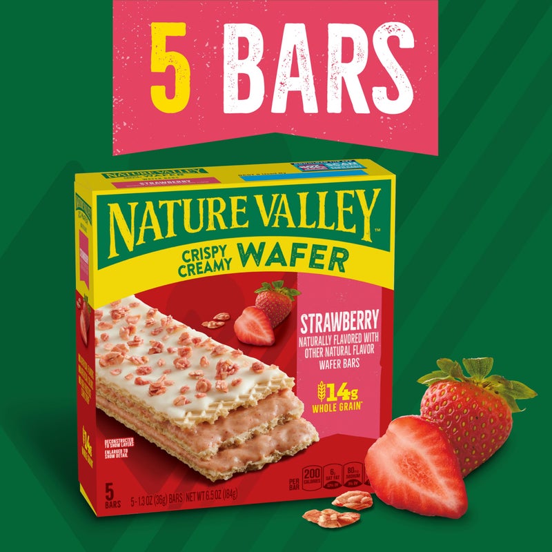 Nature Valley بار wafers كريمي مقرمش من ناتشر فالي، بالفراولة، حبوب كاملة، 5 بار، 6.5 أونصة - Image 2