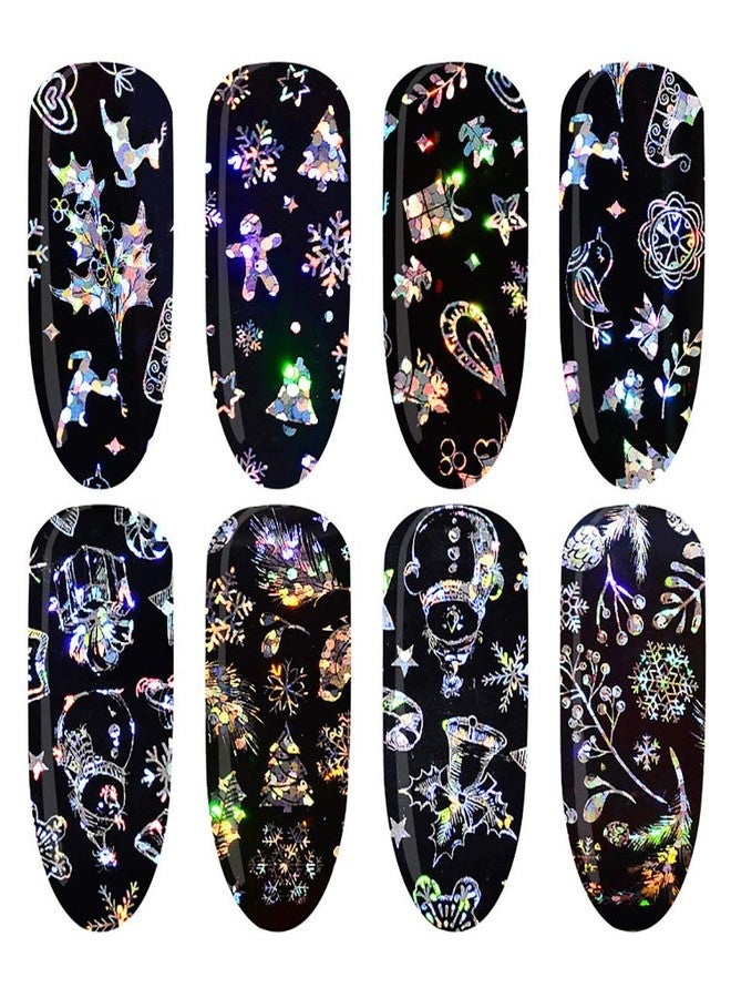Minejin Nail Art Christmas Sticker 3D Diy Laser Snowflake Starry Sky Transfer Foil Decals 4 Sheets - Image 1