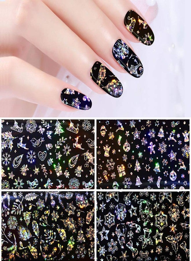 Minejin Nail Art Christmas Sticker 3D Diy Laser Snowflake Starry Sky Transfer Foil Decals 4 Sheets - Image 3