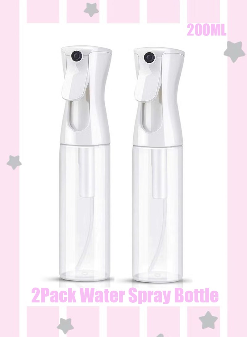 2pack Water Spray Bottle for Hair 200ml Large Ultra Fine Continuous for Hairstyling Skin Care Cleaning Plants and Misting, White - Image 1