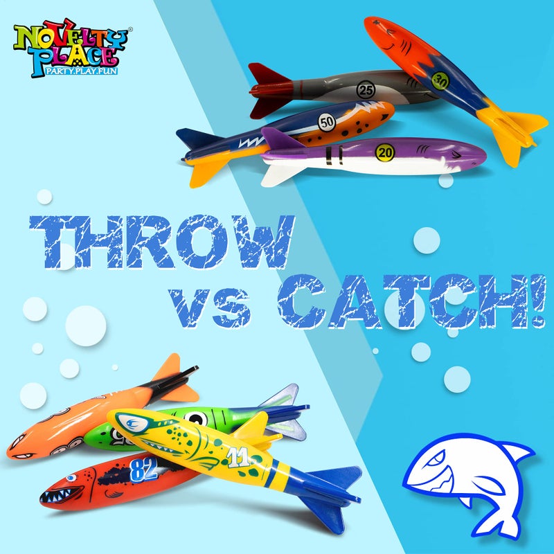 Novelty Place 8 Pack Torpedo Bandits Diving Toy Rockets - Swimming Pool Toy Shark Underwater Sinking Throwing Game for Kids and Adults - Image 3