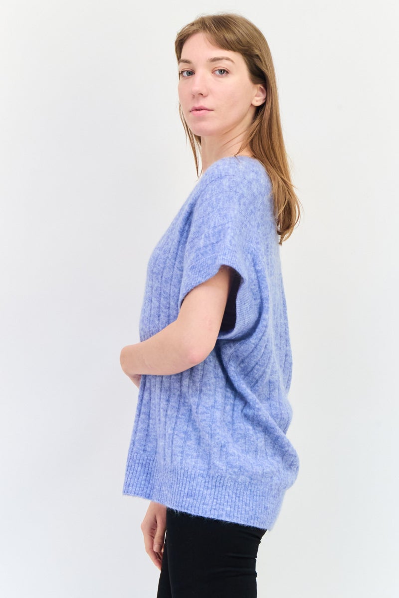 ESPRIT Women Oversized Fit V Neck Knitted Sweater, Slate Blue - Image 2