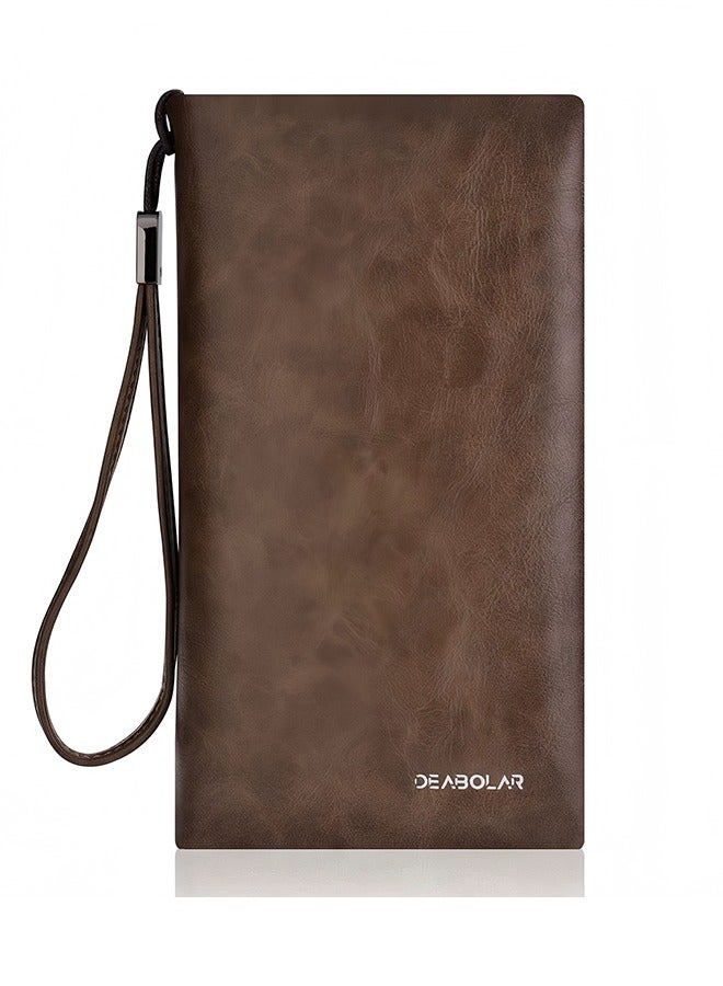 Deabolar Men's Business Casual Zip Top Handheld Briefcase – Large Capacity Multi-Card Slot PU Leather Wallet With Adjustable Wristband  - Image 1