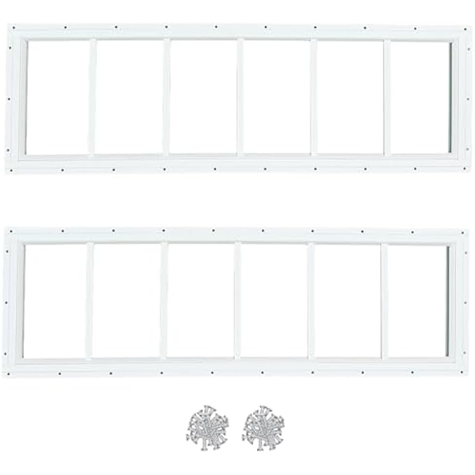 Hryan Shed Transom Window For Playhouse, Chicken Coop And Garage, Fixed Metal Tempered Glass Replacement Casement For Barn House, Ventanas De Casa (10" X 35" 2Pack) - Image 1