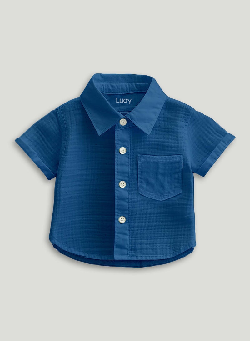 لؤي قميص وبنطال من الكتان بنسبة 100% للأطفال من Luay® | ملابس صيفية أنيقة ومريحة | قميص بأكمام قصيرة أنيق وشورت مريح  - Image 2