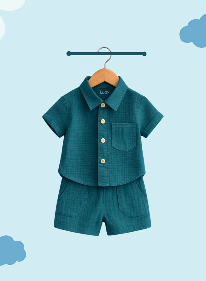 LUAY Luay® Linen Shirt & Short for Kids | Elegant & Comfortable Summer Wear | Stylish Short-Sleeve Shirt & Comfy Shorts