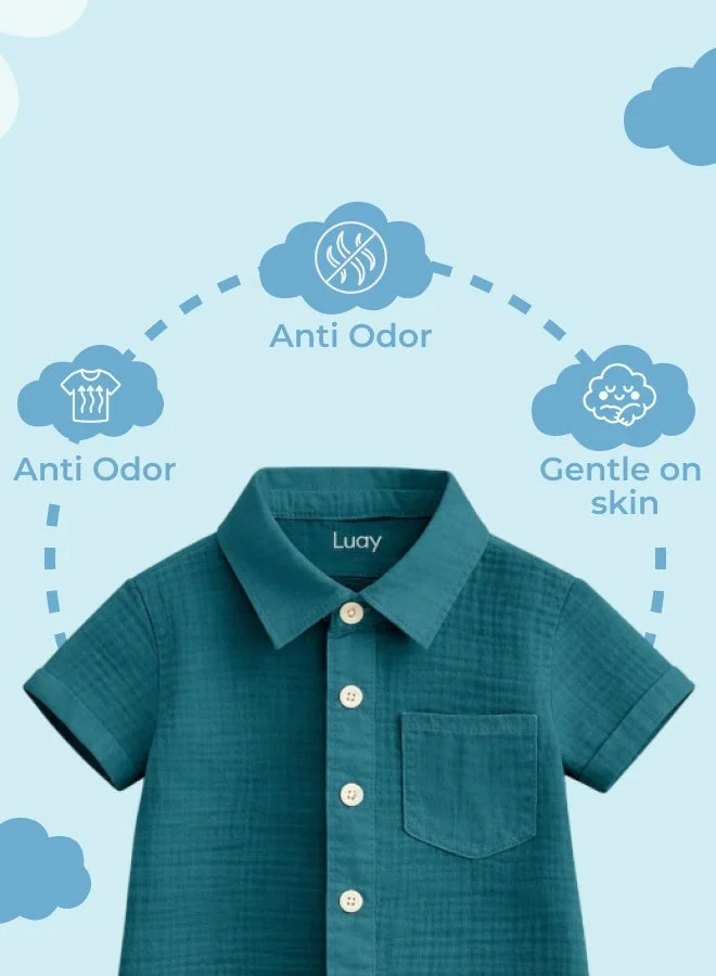 Luay Teal Green Luay® Linen Shirt & Short for Kids | Elegant & Comfortable Summer Wear | Stylish Short-Sleeve Shirt & Comfy Shorts for Men | Best Price UAE