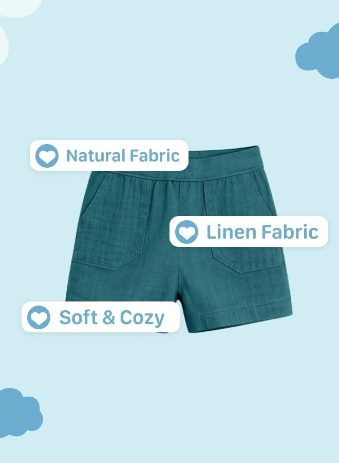 Luay Teal Green Luay® Linen Shirt & Short for Kids | Elegant & Comfortable Summer Wear | Stylish Short-Sleeve Shirt & Comfy Shorts for Men | Best Price UAE