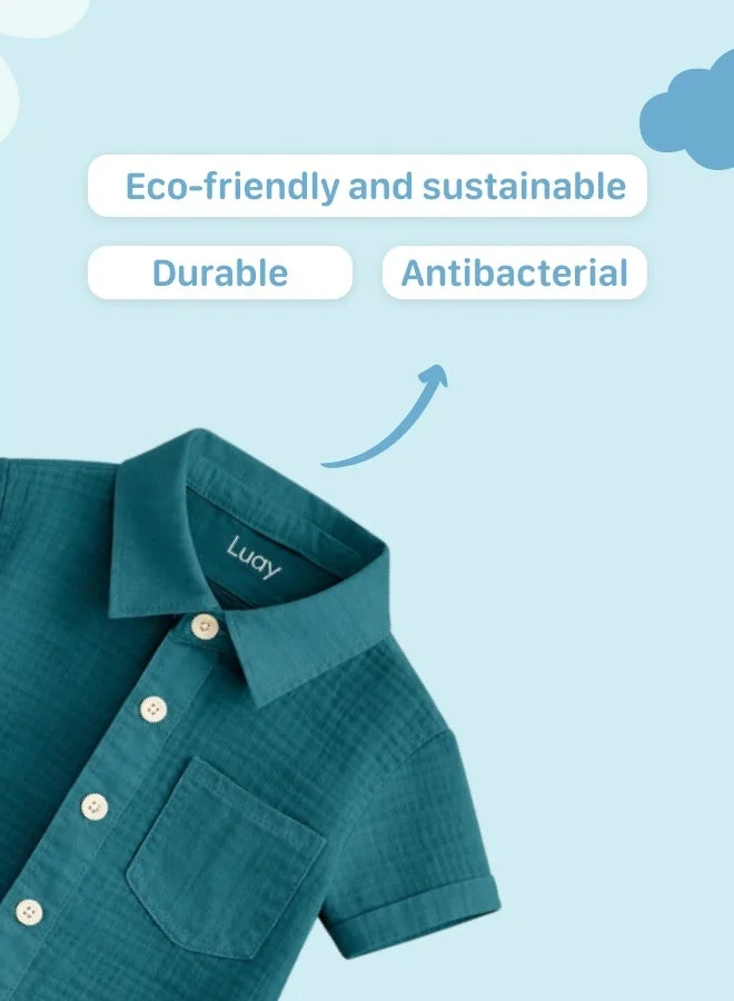 Luay Teal Green Luay® Linen Shirt & Short for Kids | Elegant & Comfortable Summer Wear | Stylish Short-Sleeve Shirt & Comfy Shorts for Men | Best Price UAE
