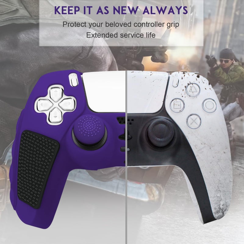 SIKEMAY Anti-Slip PS5 Controller Skin, Soft Thicken Non-Slip Studded Silicone Gel Grip Protective Cover Case for PlayStation 5 Controller Grip, 2 Pack with 8 x Thumb Grip Caps - Image 3