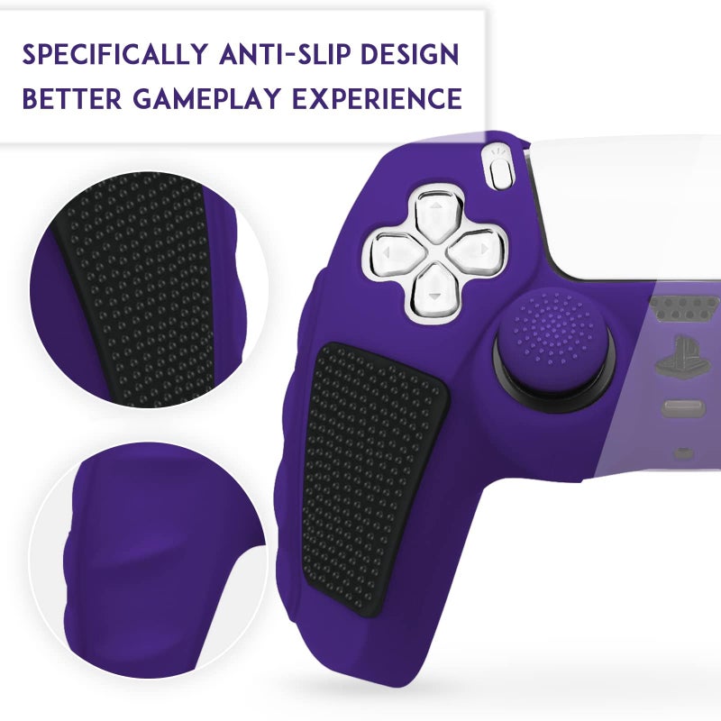 SIKEMAY Anti-Slip PS5 Controller Skin, Soft Thicken Non-Slip Studded Silicone Gel Grip Protective Cover Case for PlayStation 5 Controller Grip, 2 Pack with 8 x Thumb Grip Caps - Image 5