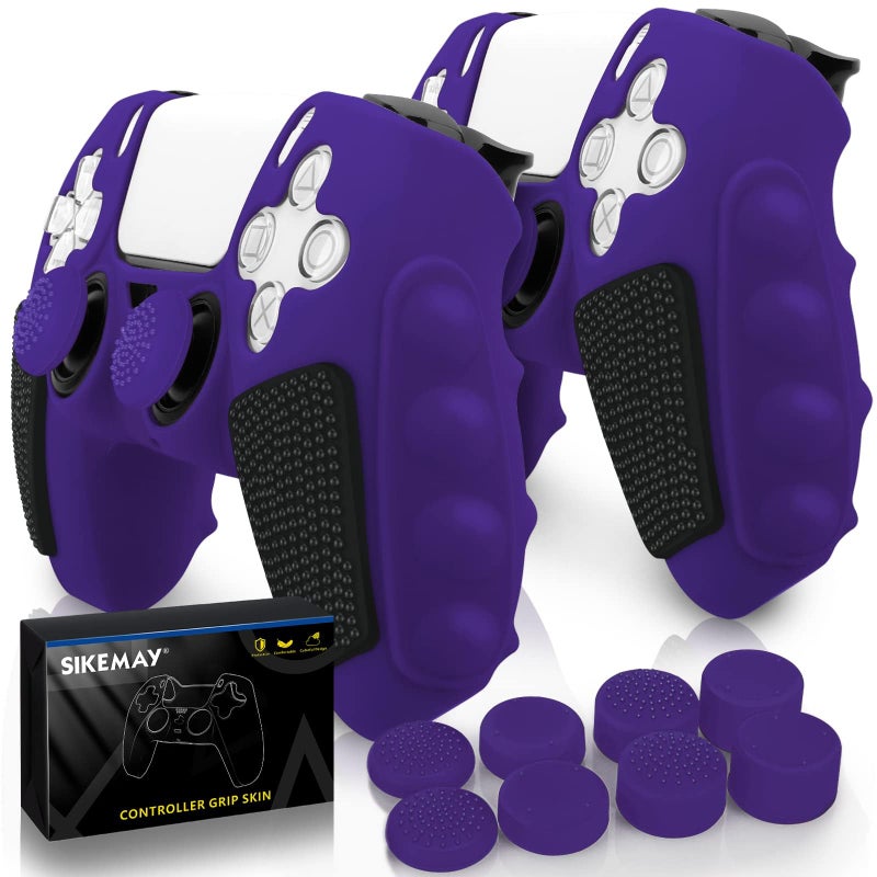 SIKEMAY Anti-Slip PS5 Controller Skin, Soft Thicken Non-Slip Studded Silicone Gel Grip Protective Cover Case for PlayStation 5 Controller Grip, 2 Pack with 8 x Thumb Grip Caps - Image 1