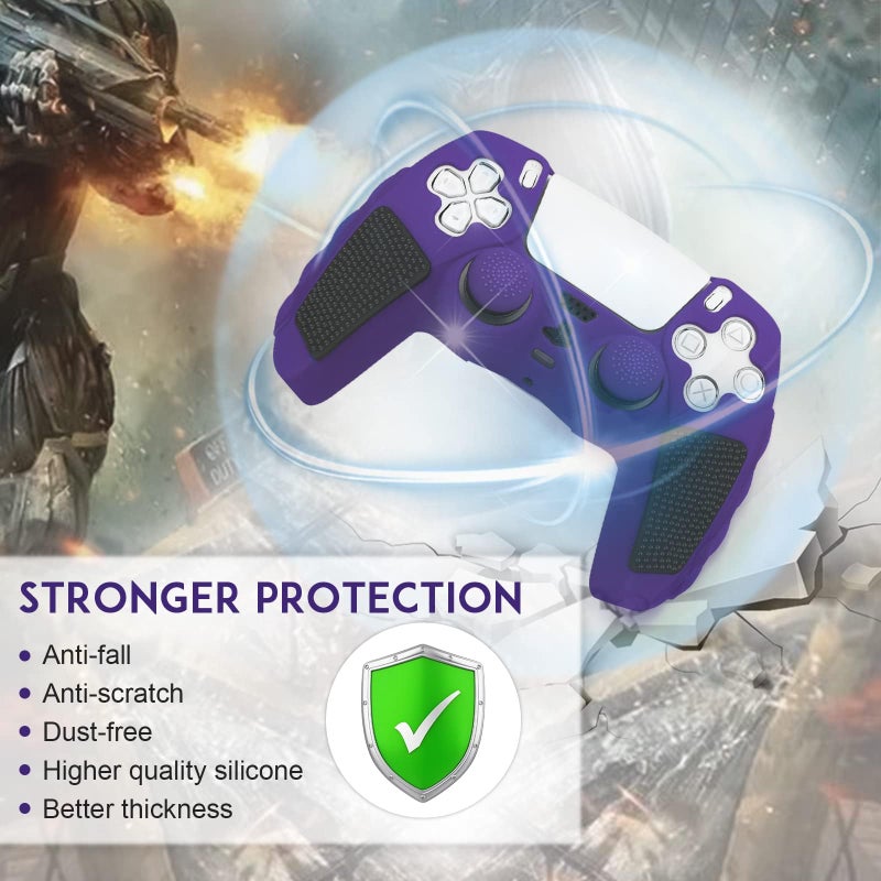 SIKEMAY Anti-Slip PS5 Controller Skin, Soft Thicken Non-Slip Studded Silicone Gel Grip Protective Cover Case for PlayStation 5 Controller Grip, 2 Pack with 8 x Thumb Grip Caps - Image 4