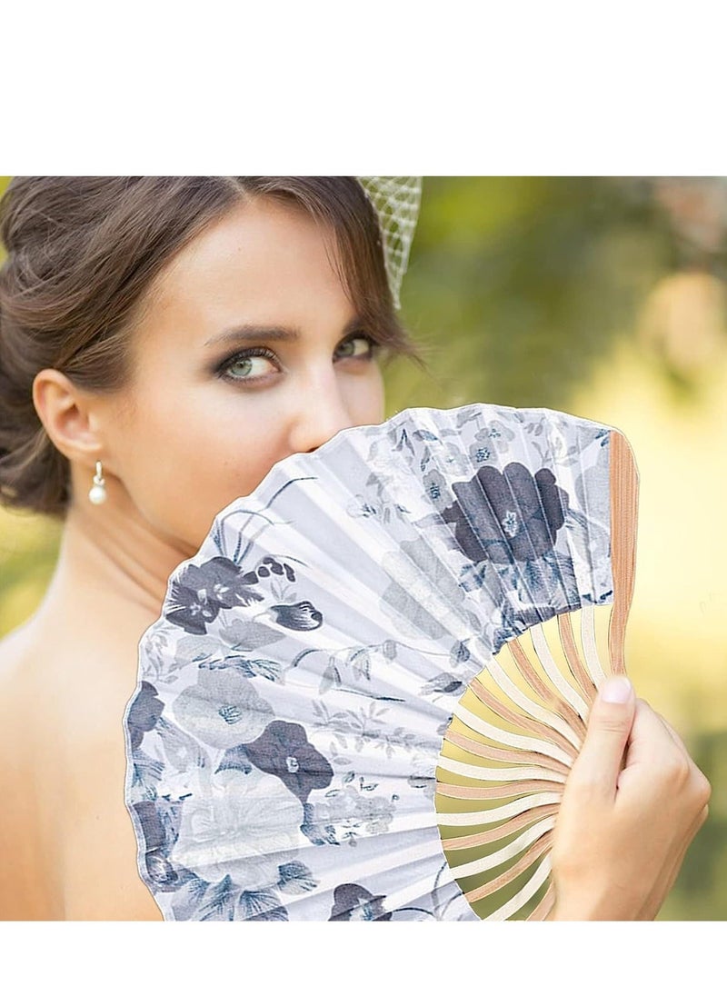 Generic Hand Folding Fans, Hand Fans for Women Foldable, Portable Folding Fan with Flower Pattern, Chinese Vintage Hand Fan with Bamboo Curved Frame for Dancing Wedding Party Props Decoration  - Image 5