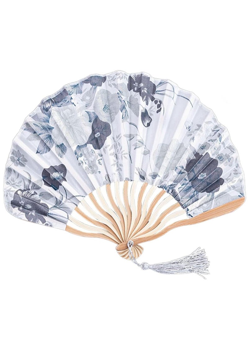 Generic Hand Folding Fans, Hand Fans for Women Foldable, Portable Folding Fan with Flower Pattern, Chinese Vintage Hand Fan with Bamboo Curved Frame for Dancing Wedding Party Props Decoration  - Image 1