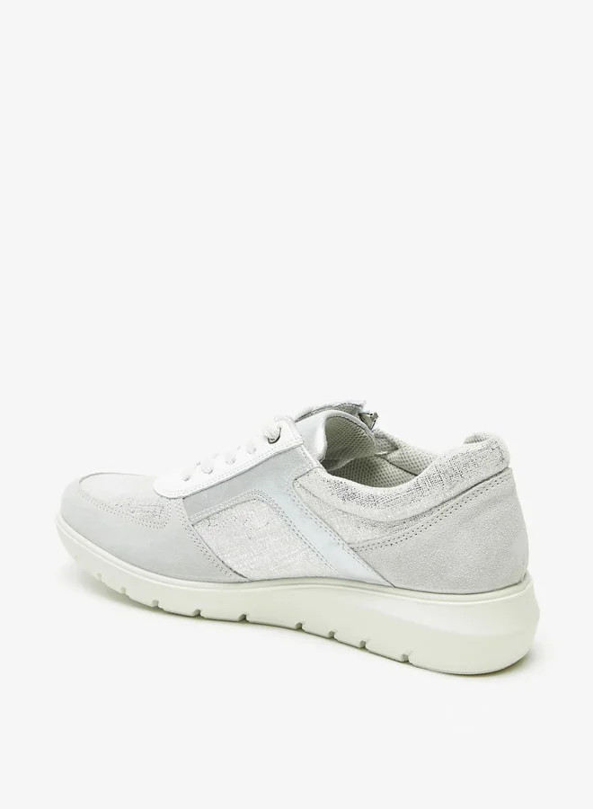 Celeste Women's Foil Print Lace-Up Low Ankle Sneakers with Zip Detail