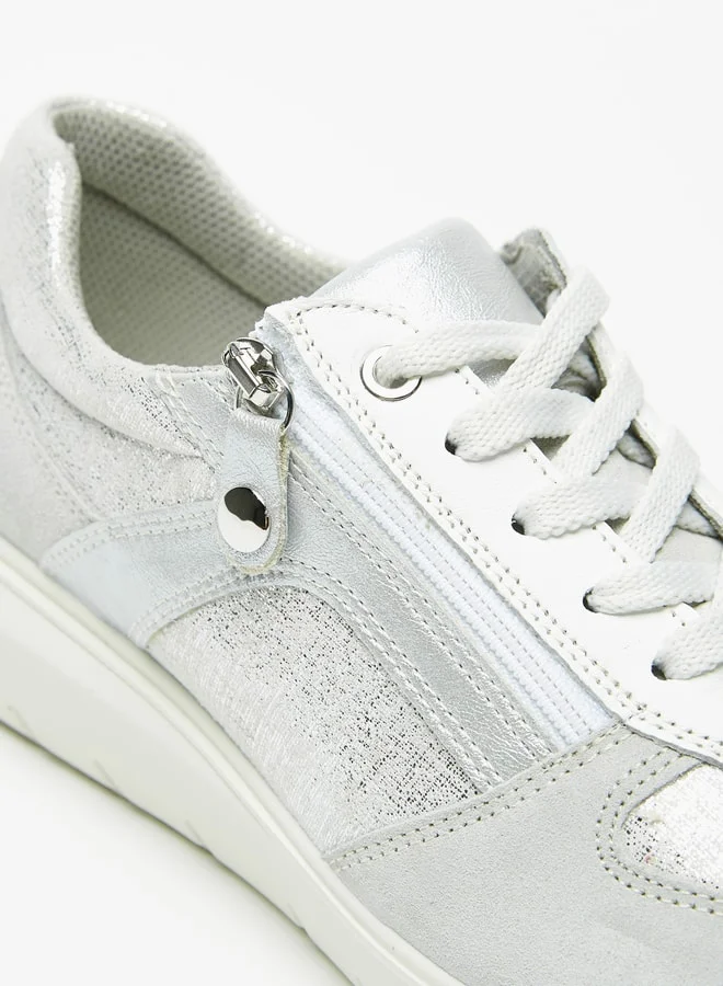 Celeste Women's Foil Print Lace-Up Low Ankle Sneakers with Zip Detail