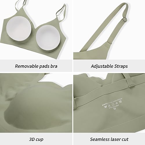 DEANGELMON 4 Pieces V Neck Bralettes Padded Seamless Adjustable Straps Bra Everyday Basic Sleeping Bras (4P5,M) - Image 5