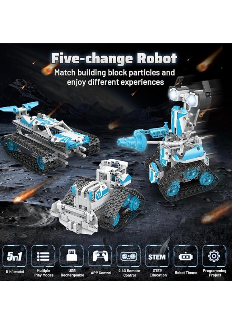 M MIAOYAN 5 in 1 Robot Building Kit, Remote & App Control Educational Projects,720+Pcs DIY Tank & Garden Cars STEM Build Toys Sets for 8+ Years Old Boys and Girls  - Image 5