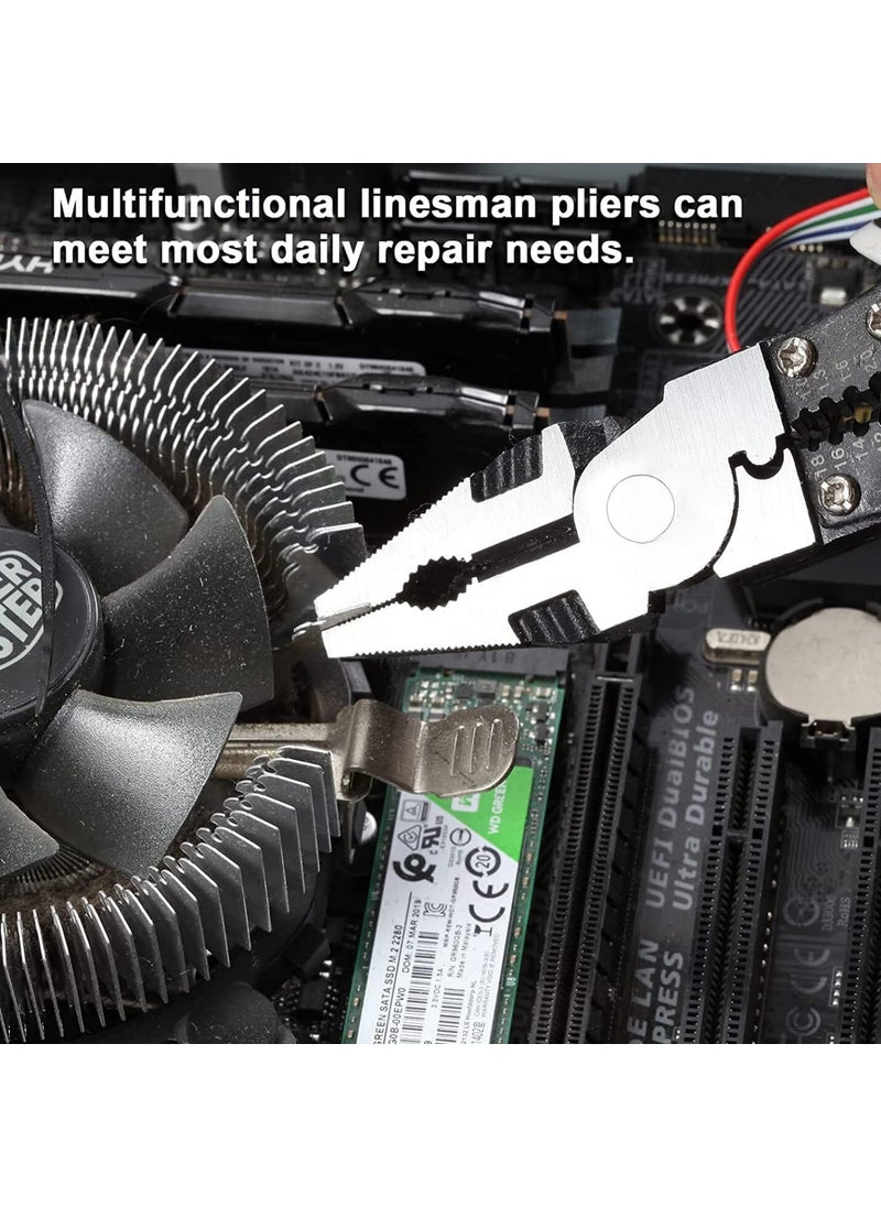 VATTU - VATTU Multifunction Lineman Plier Wire Stripping Tool Wire Cutter with Gripping Wrench Cutter Crimping Wire Stripper Function 6in1 Combination WirePlier Black - Image 1