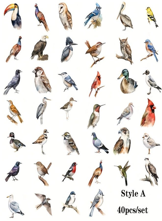SLGIFT 40pcs Vintage Cartoon Bird Stickers Colorful Hand-Drawn Watercolor Animal Decals Self-Adhesive Paper Stickers for DIY Journal Notebook Laptop & Wood Décor Journal Decoration | Whimsical Design - Image 4