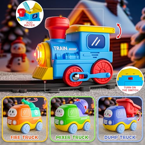 Funwee Steam Track Train Set for Toddlers Magnetic Connection Train Toys wLights Sounds Electric Cartoon Choo Choo Train Toy Train Christmas Birthday Gift for Toddlers 2 3 4 5 Boy Girl Blue - Image 5