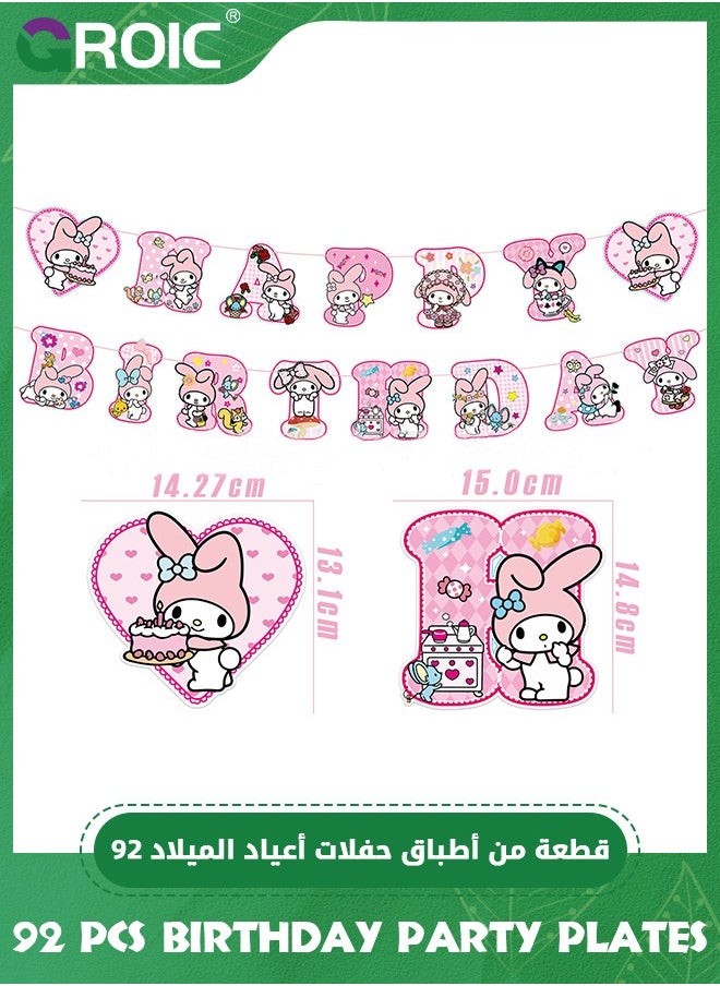 GROIC 92 Pcs Birthday Party Supplies - Kawaii Themed Party Decorations Set  for Kids, Birthday Party Plates Include Birthday Flags, Tablecloth, Plates, Napkins, Paper cups  - Image 2