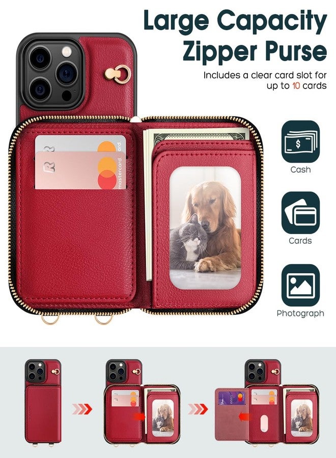 OCASE iPhone 16 Pro Max Wallet Case, Invisible Wallet with Zipper, 7 Card Slots, 2 Lanyard Strap, RFID Blocage, Leather Cases for iPhone 16 Pro Max - Dark Red - Image 3