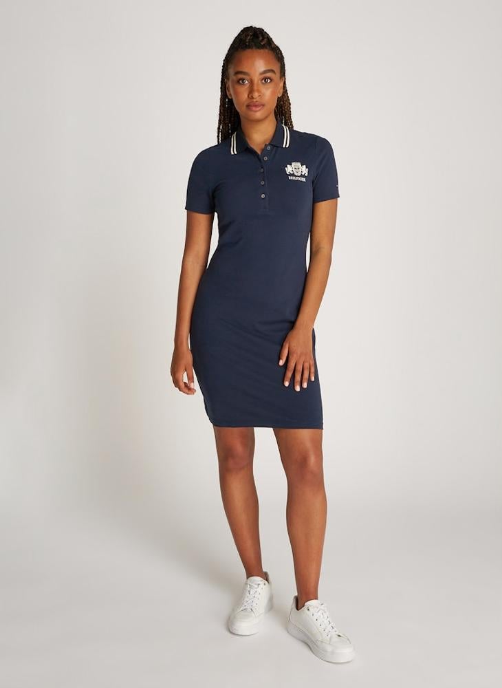 TOMMY HILFIGER Logo Detail Button Neck Knitted Dress  - Image 1