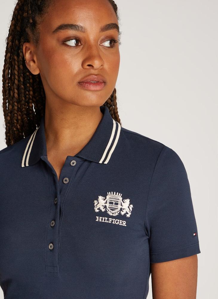 TOMMY HILFIGER Logo Detail Button Neck Knitted Dress  - Image 3