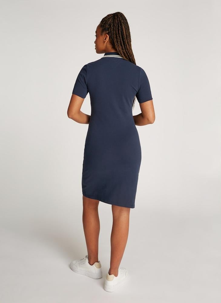 TOMMY HILFIGER Logo Detail Button Neck Knitted Dress  - Image 2